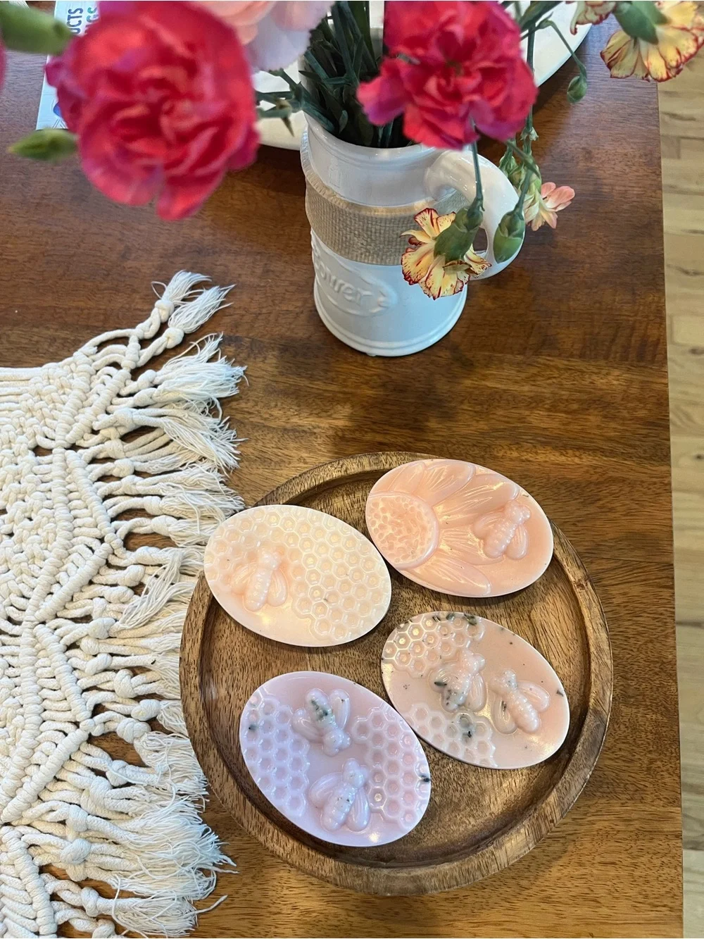 Handcrafted Pink Ceramic Bee Soap Dish Set - Home Accents